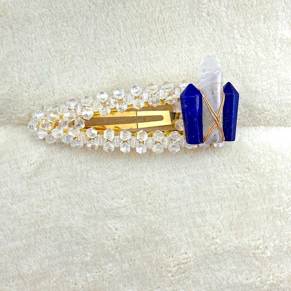 Clear quartz and lapis lazuli hair clip - Picture 1 of 2